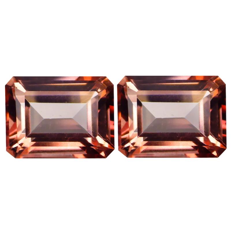 3.69 ct (2pcs) MATCHING PAIR First-class Octagon Cut (8 x 6 mm) Peach Pink Salmon Ice Topaz Genuine Stone