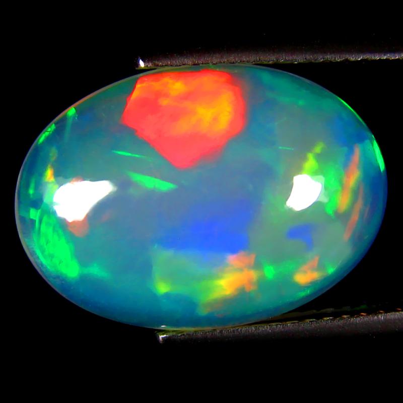 6.30 ct Sparkling Oval Cabochon (17 x 12 mm) Flashing 360 Degree Multicolor Rainbow Opal Gemstone