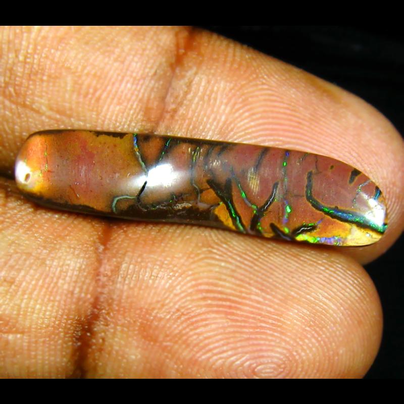 7.85 ct Shimmering Fancy Shape (30 x 7 mm) Multi Color Australian Koroit Boulder Opal Natural Loose Gemstone