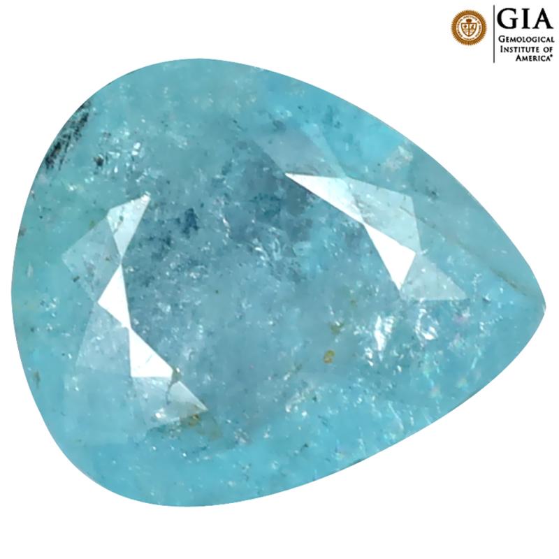 GIA CERTIFIED 3.70 ct SIGNIFICANT PEAR CUT (12 X 10 MM) GREENISH BLUE PARAIBA TOURMALINE LOOSE STONE