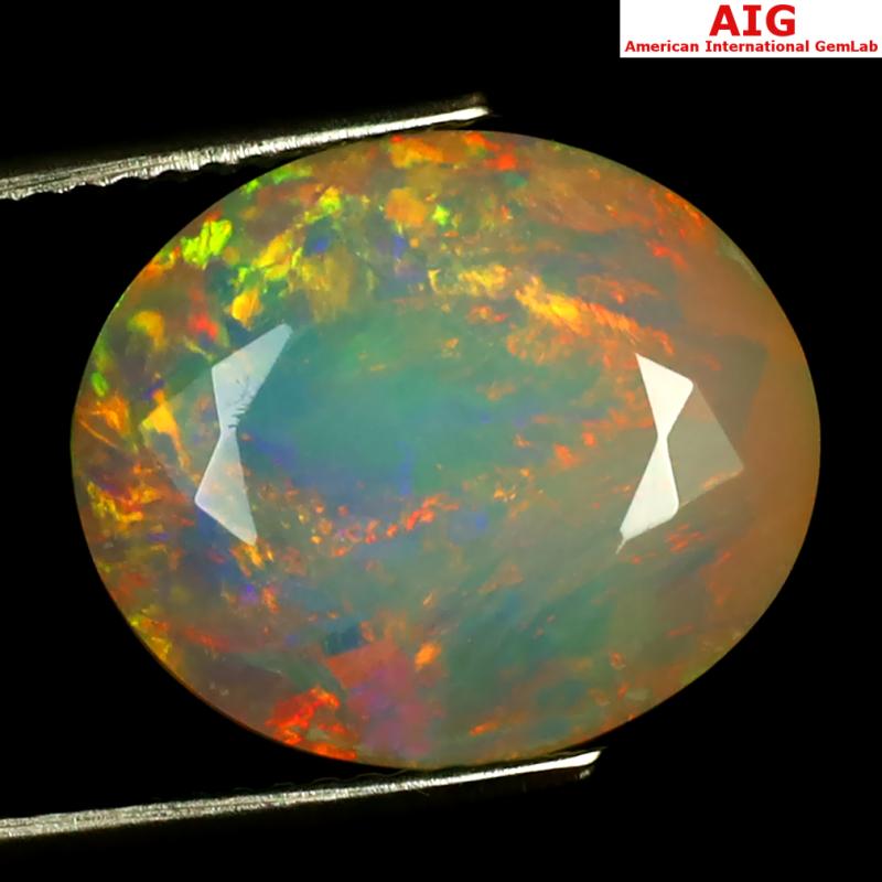 4.90 ct AIG Certified Outstanding Oval Shape (15 x 13 mm) Natural Rainbow Opal Loose Gemstone