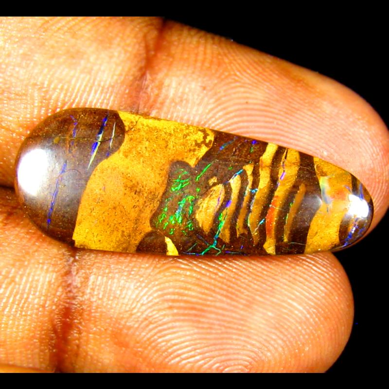 9.39 ct Flashing Fancy Shape (29 x 11 mm) Multi Color Australian Koroit Boulder Opal Natural Loose Gemstone