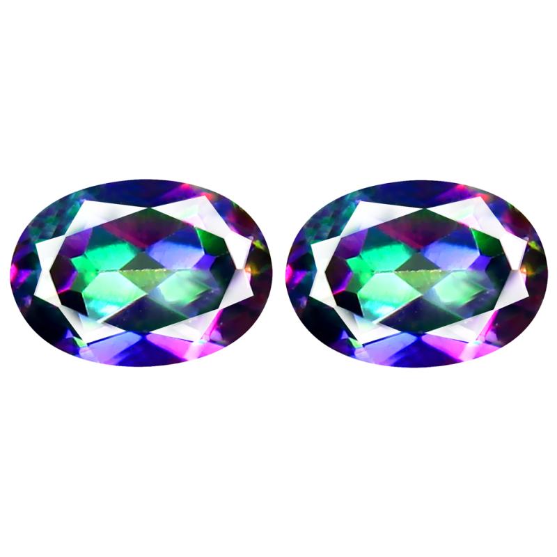 1.84 ct (2pcs) MATCHING PAIR Superb Oval Cut (7 x 5 mm) Fancy Mystic Sea Child Topaz Genuine Stone