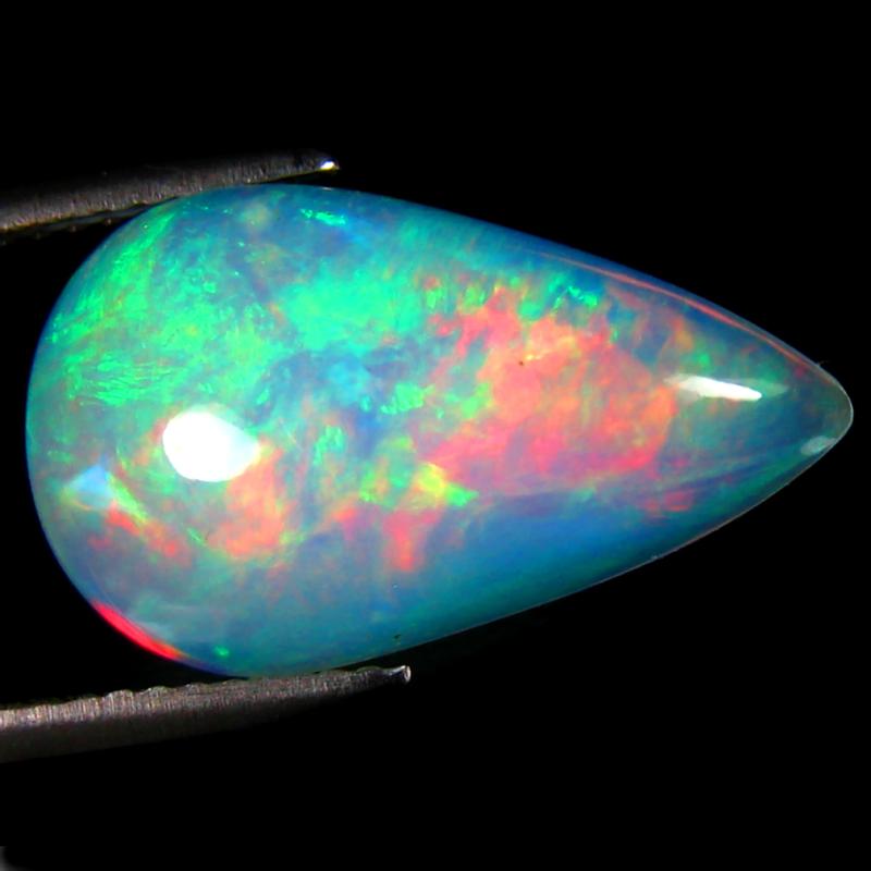 5.76 ct Romantic Pear Cabochon (18 x 11 mm) Ethiopian 360 Degree Flashing Rainbow Opal Natural Gemstone