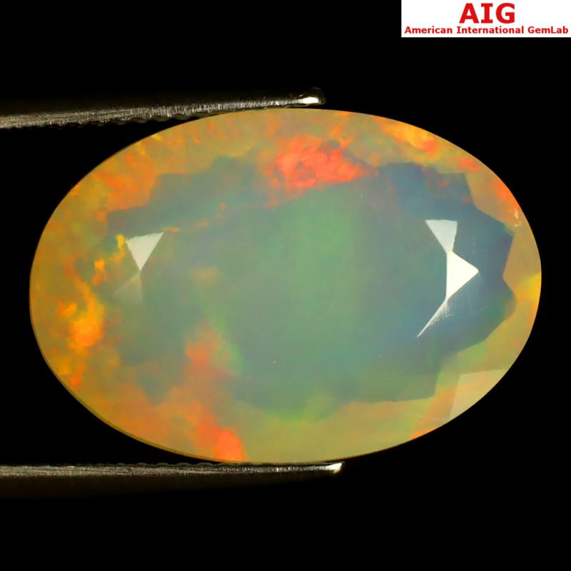 9.71 ct AIG Certified Premium Oval Shape (21 x 14 mm) Natural Rainbow Opal Loose Gemstone