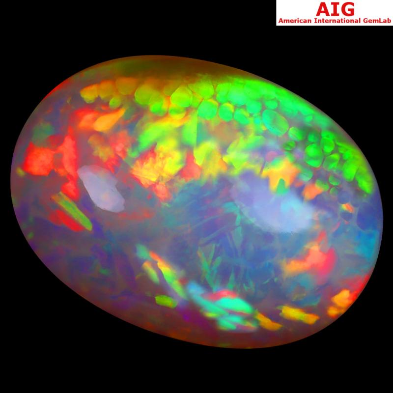 21.76 ct AIG CERTIFIED MARVELOUS OVAL CABOCHON CUT (25 X 19 MM) FLASHING 360 DEGREE MULTICOLOR RAINBOW OPAL
