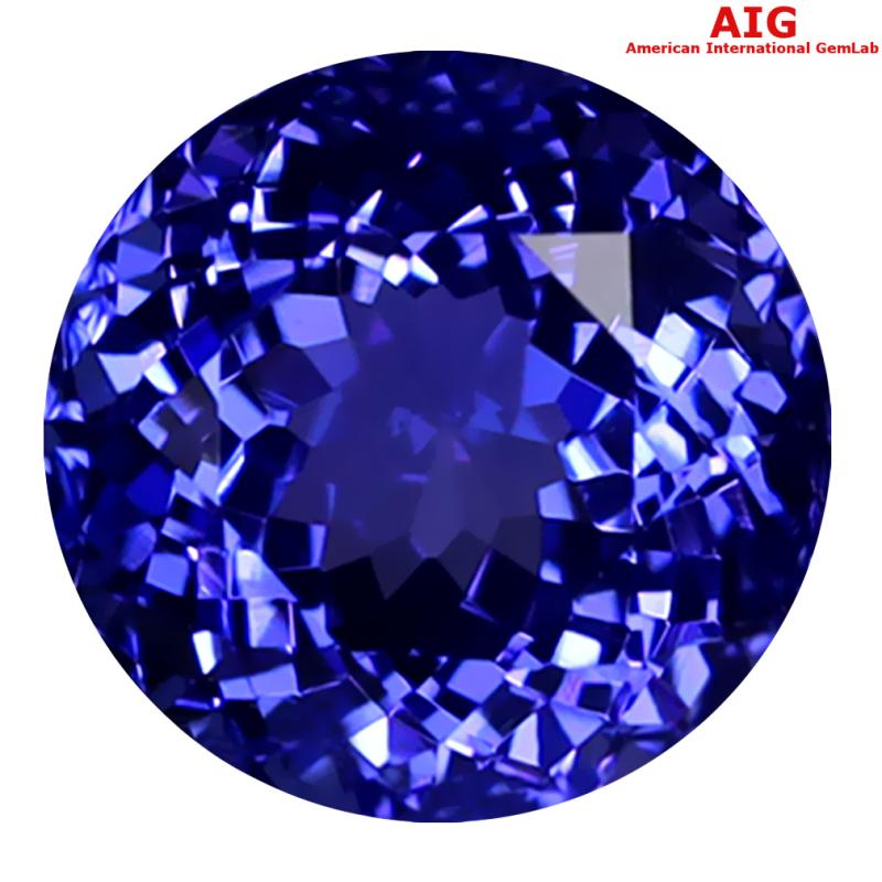 2.29 ct AIG Certified AAAA Grade Pretty Round Cut (8 x 8 mm) Violetish Blue Tanzanite Natural Gemstone