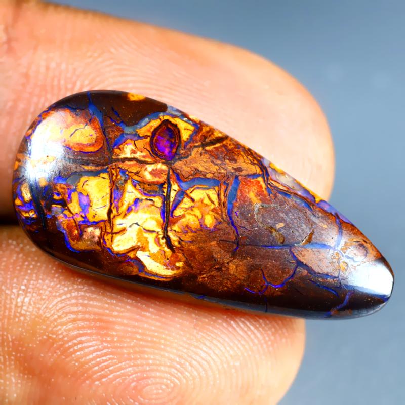 12.70 ct Splendid Pear Cabochon Shape (28 x 13 mm) Multi Color Australian Koroit Boulder Opal Natural Loose Gemstone