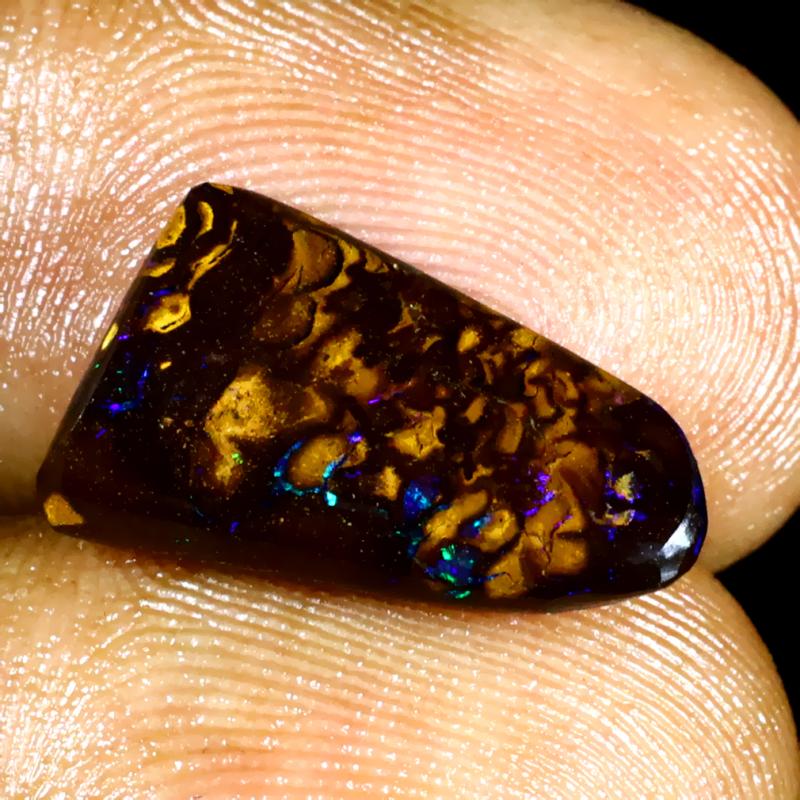 3.97 ct Shimmering Fancy Shape (15 x 9 mm) Multi Color Australian Koroit Boulder Opal Natural Loose Gemstone