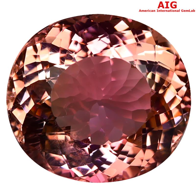 7.15 ct AIG Certified Terrific Oval Cut (13 x 12 mm) Unheated / Untreated Orange Pink Tourmaline Gemstone