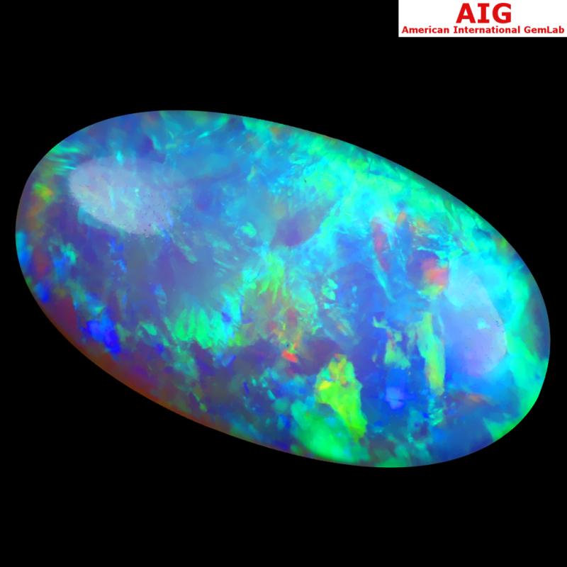 11.16 ct AIG CERTIFIED UNBELIEVABLE OVAL CABOCHON CUT (25 X 14 MM) FLASHING 360 DEGREE MULTICOLOR RAINBOW OPAL