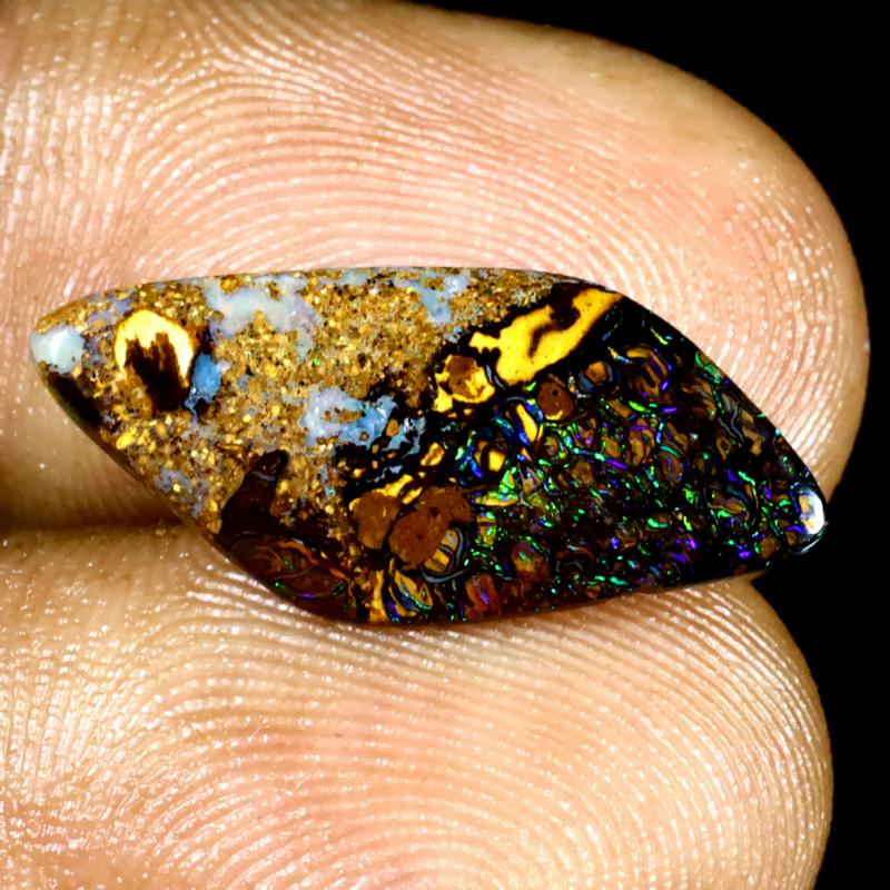 3.86 ct Spectacular Fancy Shape (21 x 9 mm) Multi Color Australian Koroit Boulder Opal Natural Loose Gemstone