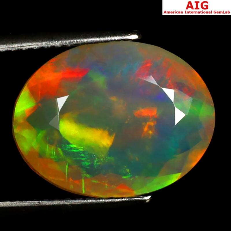 6.05 ct AIG Certified Premium Oval Shape (16 x 12 mm) Natural Rainbow Opal Loose Gemstone