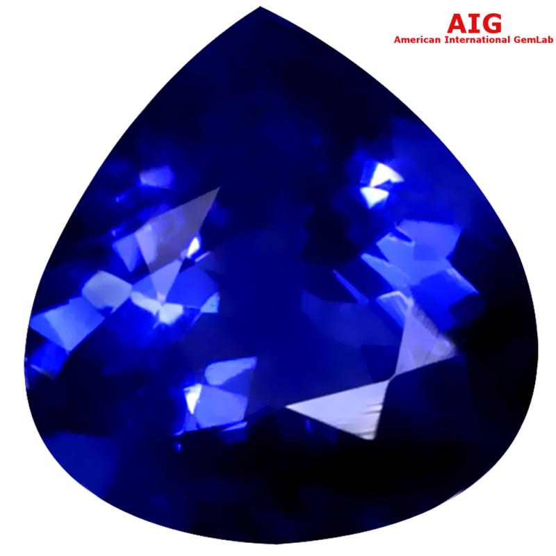 2.06 ct AIG Certified AAAA Grade Pretty Pear Cut (9 x 8 mm) D'Block Tanzanite Gemstone