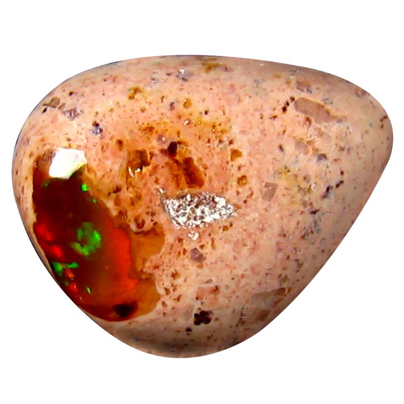 7.53 ct Fair Fancy Cabochon (16 x 14 mm) Un-Heated Mexico Matrix Fire Opal Loose Gemstone