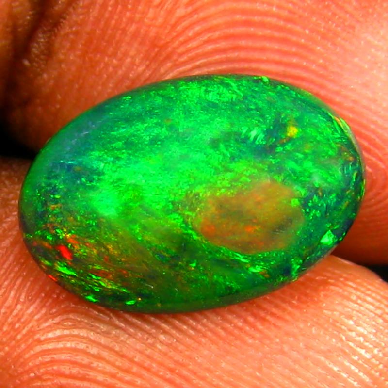 3.30 ct Superior Oval Cabochon (15 x 10 mm) Ethiopian 360 Degree Flashing Black Opal Natural Gemstone