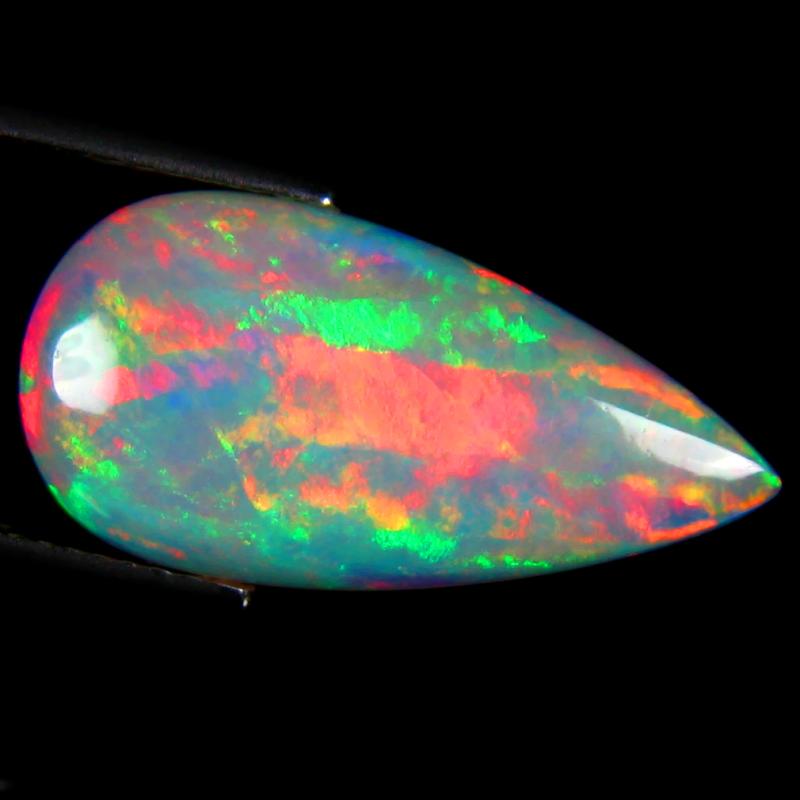 4.26 ct Outstanding Pear Cabochon (21 x 11 mm) Flashing 360 Degree Multicolor Rainbow Opal Gemstone