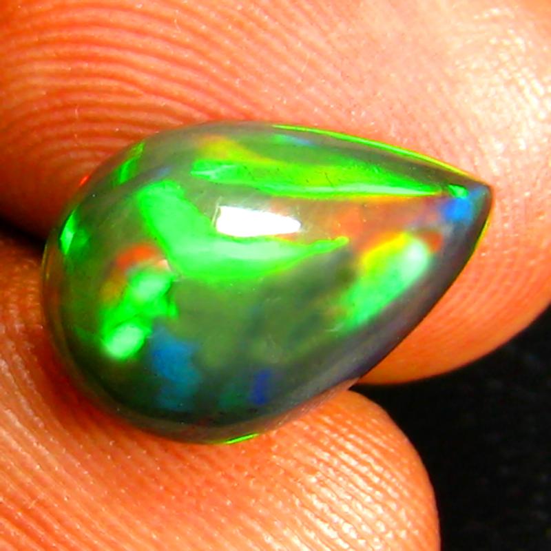 2.68 ct Eye-opening Pear Cabochon (13 x 9 mm) Ethiopian 360 Degree Flashing Black Opal Natural Gemstone