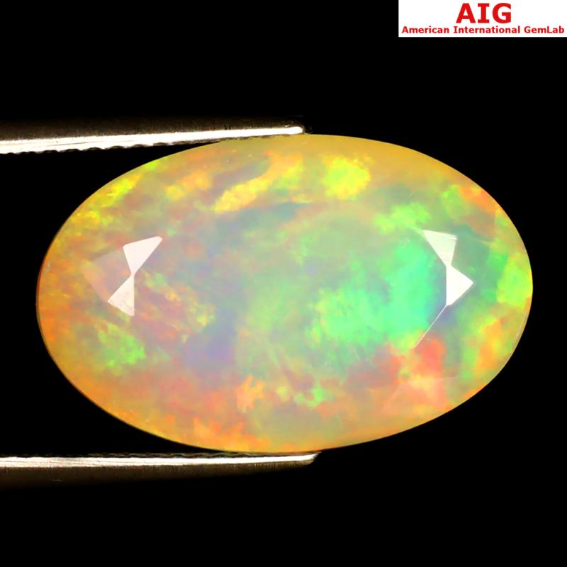 7.52 ct AIG Certified Elegant Oval Shape (19 x 12 mm) Natural Rainbow Opal Loose Gemstone