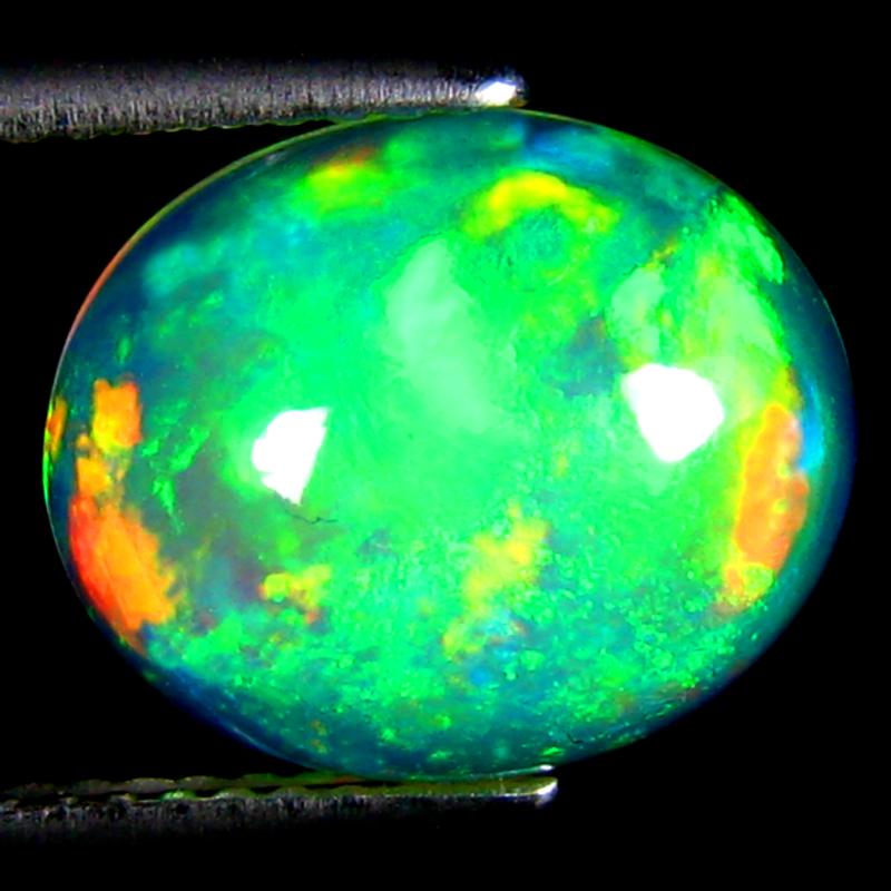 2.95 ct First-class Oval Cabochon Cut (12 x 10 mm) Ethiopia Play of Colors Rainbow Opal Natural Gemstone