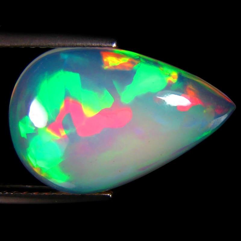 7.21 ct Pretty Pear Cabochon (19 x 13 mm) Flashing 360 Degree Multicolor Rainbow Opal Gemstone