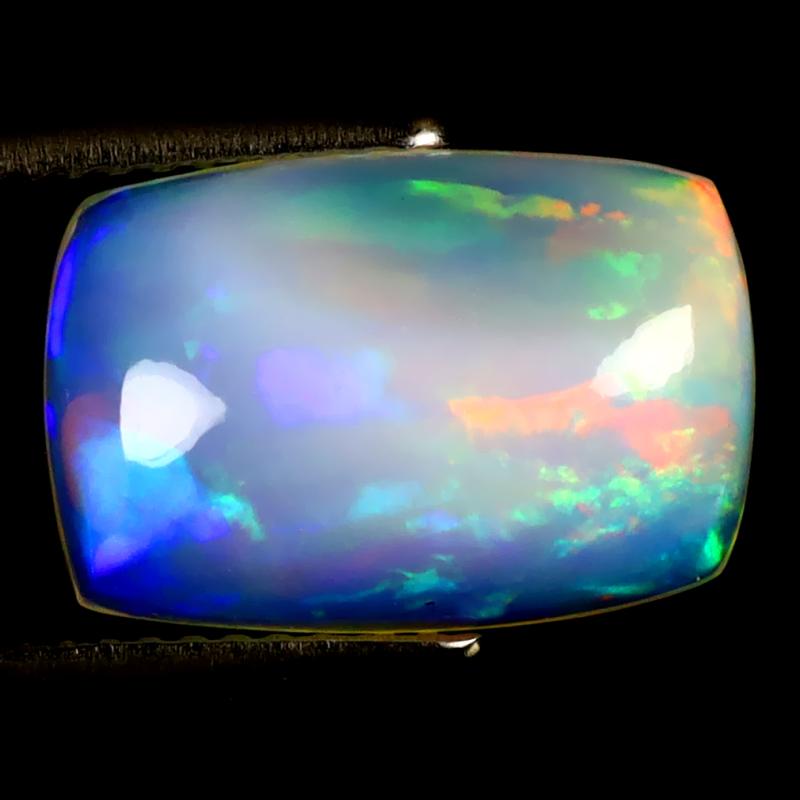 4.33 ct First-class Cushion Cabochon (14 x 10 mm) Ethiopian 360 Degree Flashing Rainbow Opal Natural Gemstone