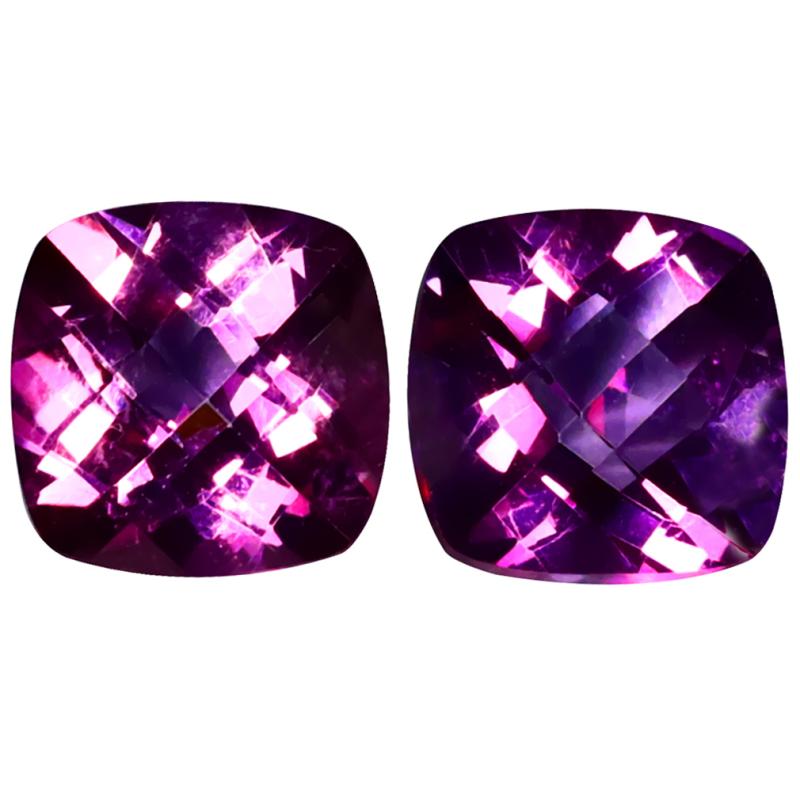 5.60 ct (2pcs) MATCHING PAIR Romantic Cushion Cut (8 x 8 mm) Purplish Pink Lilac Orchid Topaz Genuine Stone