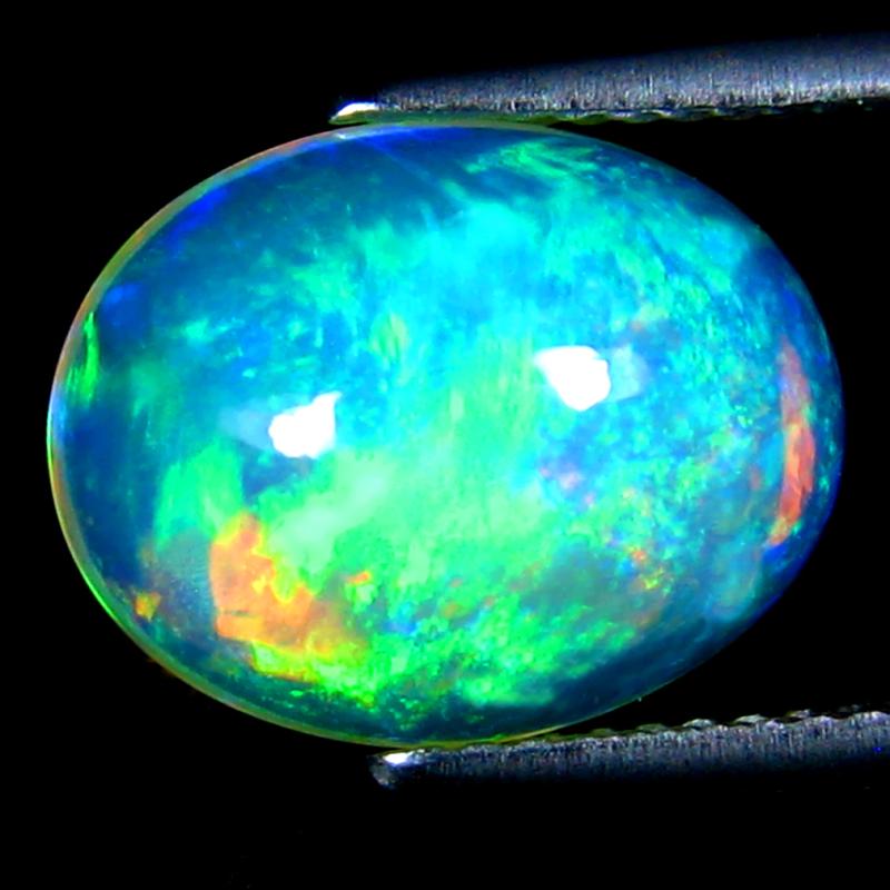 4.21 ct Best Oval Cabochon Cut (14 x 11 mm) Ethiopia Play of Colors Rainbow Opal Natural Gemstone