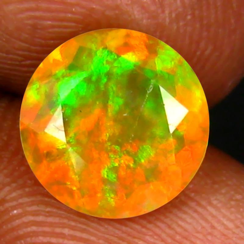 1.95 ct Flashing Round (9 x 9 mm) Un-Heated Ethiopia Rainbow Opal Loose Gemstone