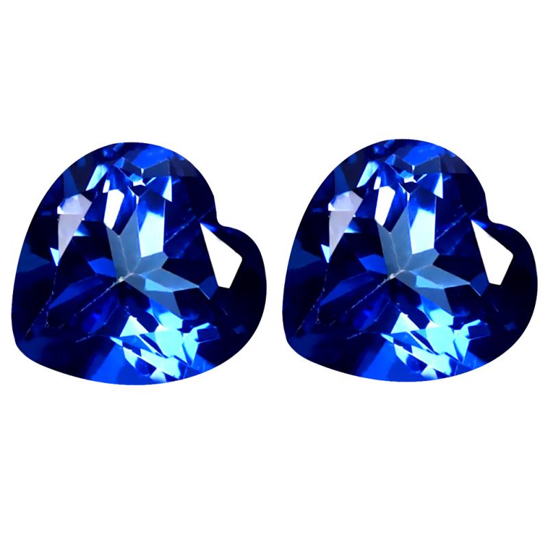 2.85 ct (2pcs) Unbelievable MATCHING PAIR Heart Shape (7 x 7 mm) Blue Passion Topaz Natural Gemstone