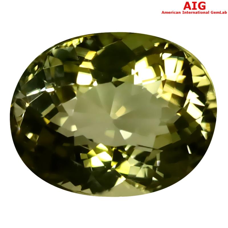 6.60 ct AIG Certified Shimmering Oval Cut (13 x 10 mm) Unheated / Untreated Yellow Green Tourmaline Loose Stone