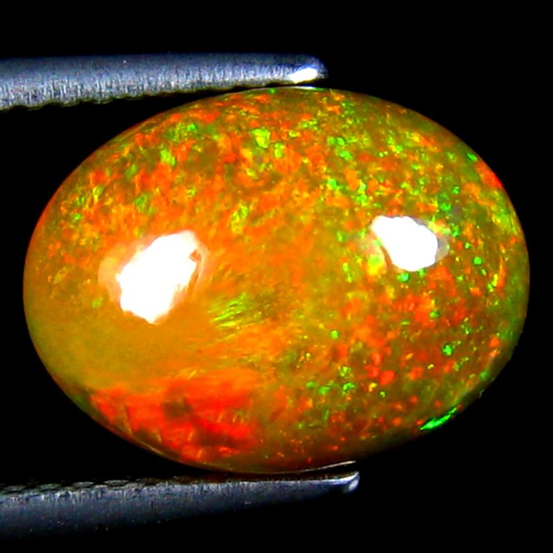 3.45 ct Outstanding Oval Cabochon Cut (13 x 10 mm) Ethiopia Play of Colors Rainbow Opal Natural Gemstone