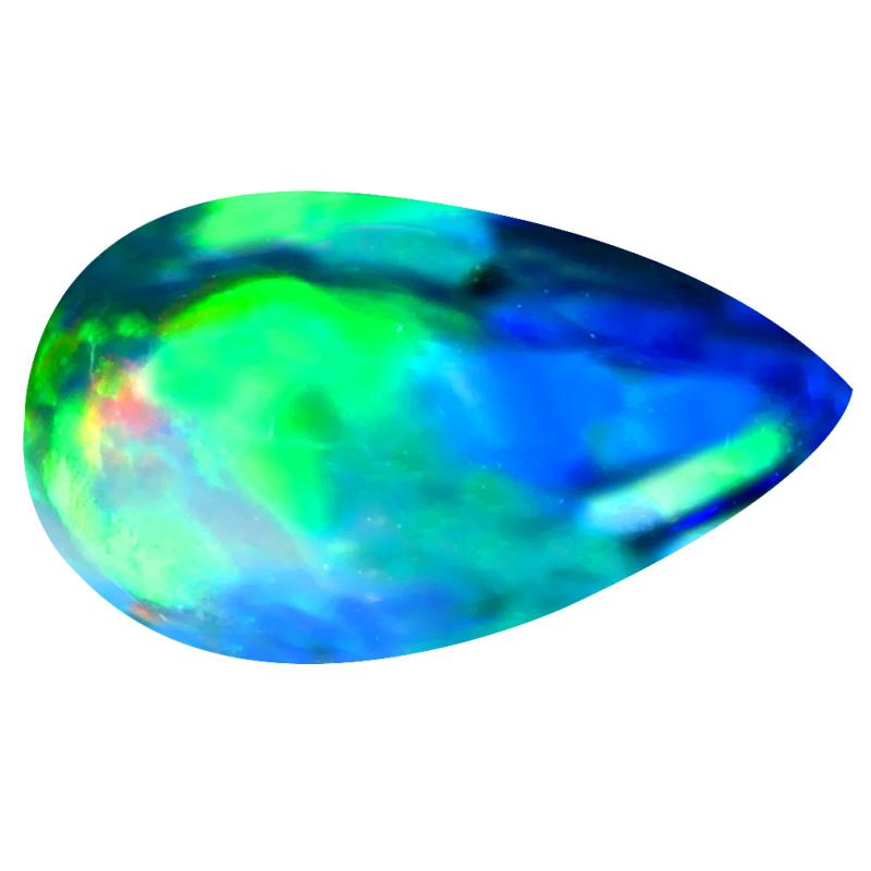 3.92 ct Fabulous Pear Cabochon Cut (16 x 9 mm) Ethiopia Play of Colors Black Opal Natural Gemstone
