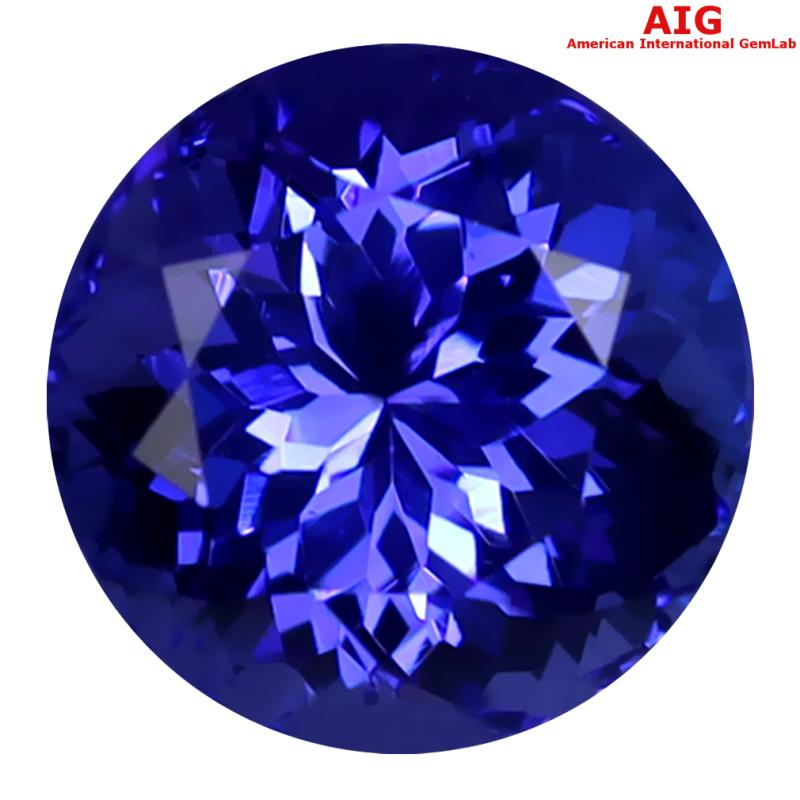 2.65 ct AIG Certified AAAA Grade Pretty Round Cut (8 x 8 mm) Violetish Blue Tanzanite Natural Gemstone