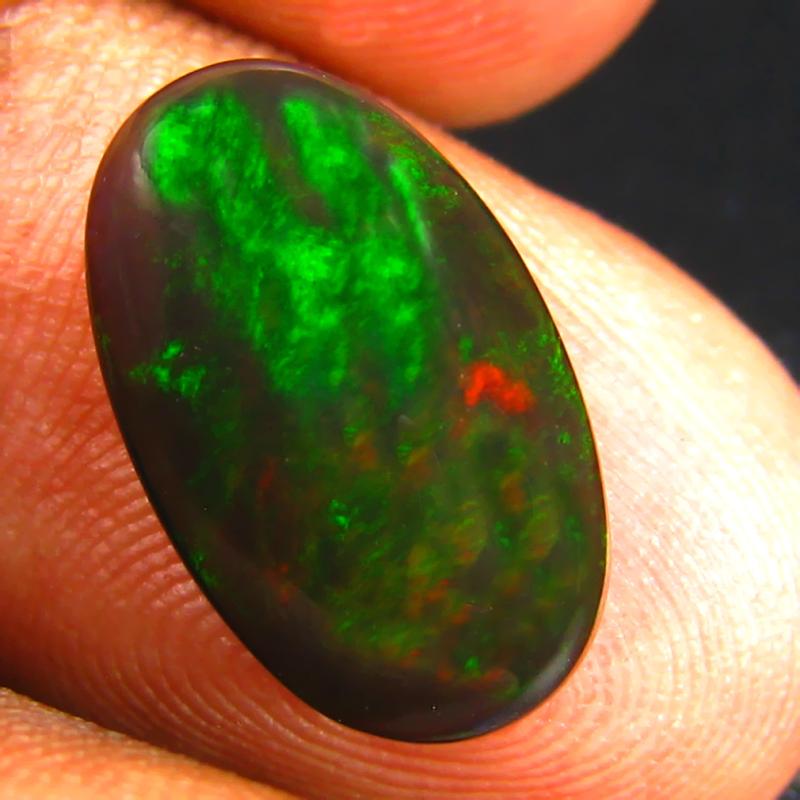2.32 ct Five-star Oval Cabochon Cut (15 x 9 mm) Ethiopia Play of Colors Black Opal Natural Gemstone