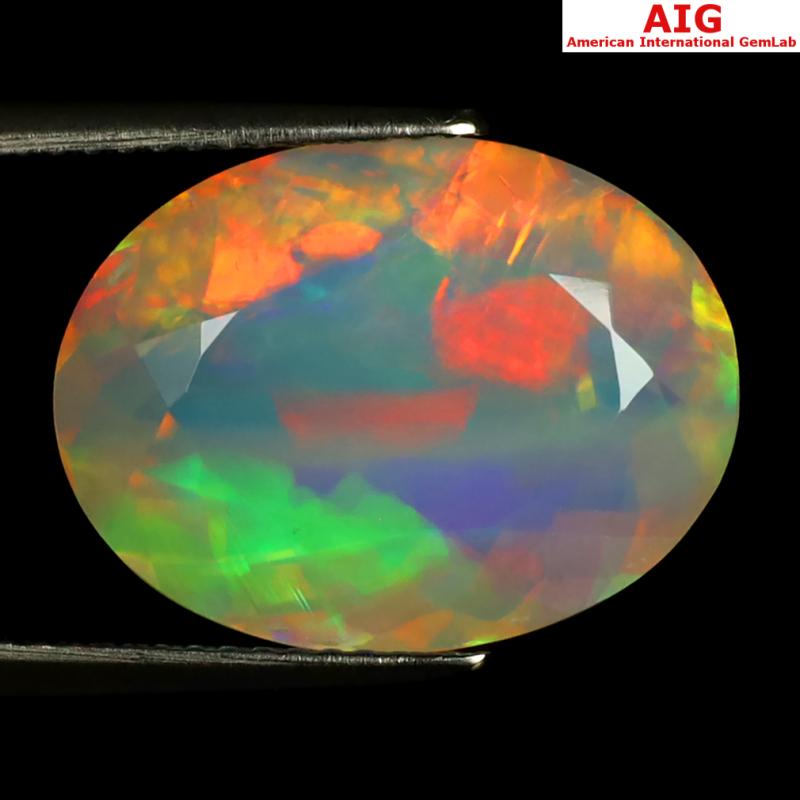 7.42 ct AIG Certified Topnotch Oval Shape (17 x 13 mm) Natural Rainbow Opal Loose Gemstone