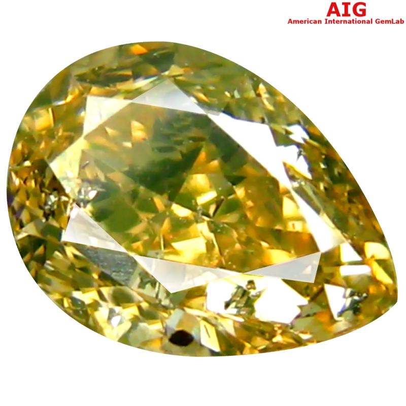 1.00 ct AIG Certified Phenomenal Pear Cut (7 x 5 mm) Unheated / Untreated Fancy Orange Yellow Diamond Loose Stone