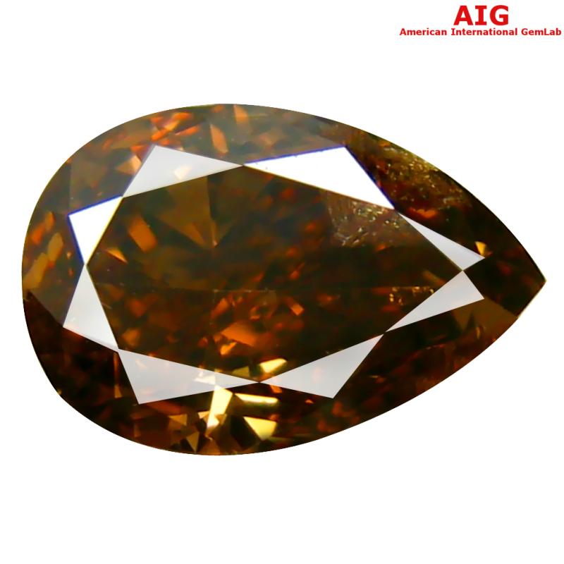 1.03 ct AIG Certified Sparkling Pear Cut (7 x 5 mm) Unheated / Untreated Fancy Orange Brown Diamond Loose Stone