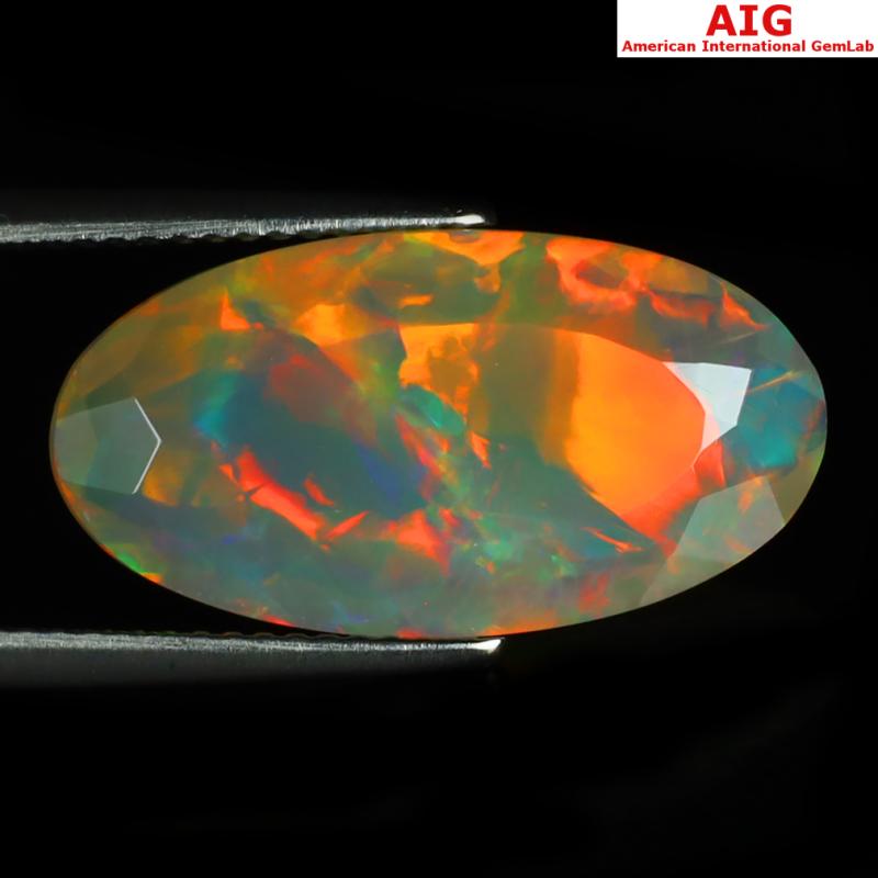 5.50 ct AIG Certified Remarkable Oval Shape (21 x 11 mm) Natural Rainbow Opal Loose Gemstone