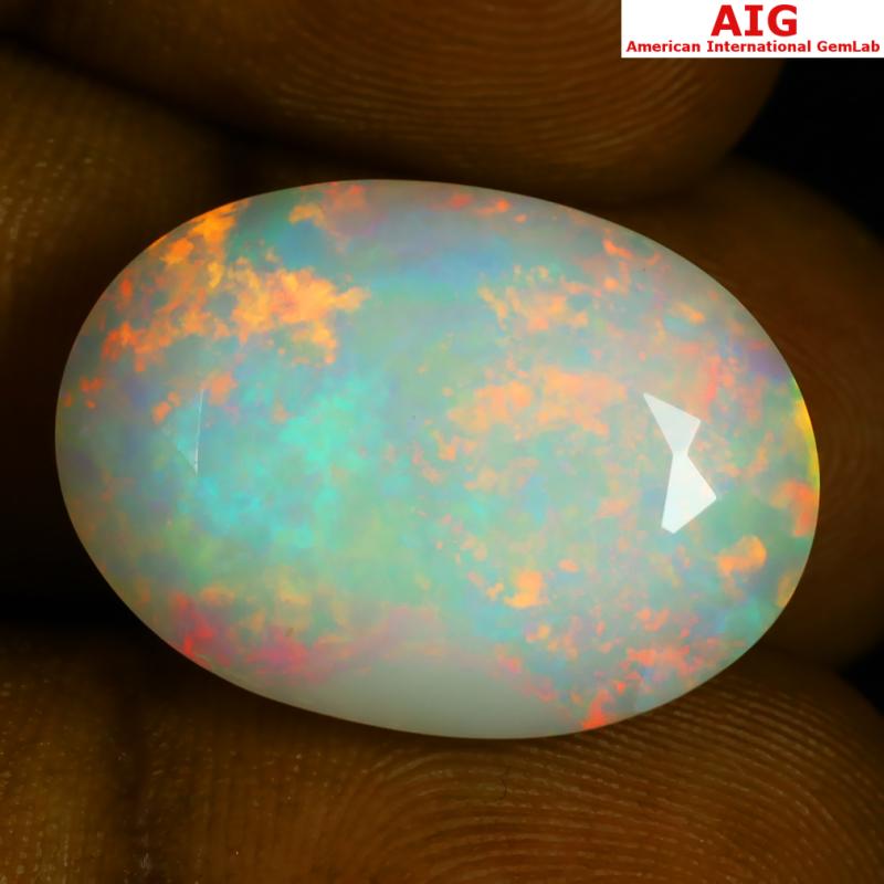 17.32 ct AIG Certified Good-looking Oval Shape (21 x 15 mm) Natural Rainbow Opal Loose Gemstone
