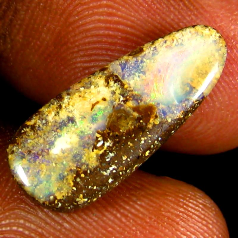 4.02 ct Sparkling Fancy Shape (18 x 8 mm) Multi Color Australian Koroit Boulder Opal Natural Loose Gemstone