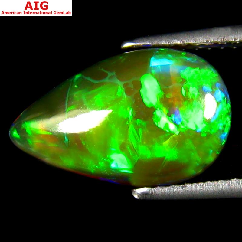 3.22 ct AIG Certified Incredible Pear Cabochon Cut (14 x 9 mm) Unheated / Untreated Natural Black Opal Gemstone