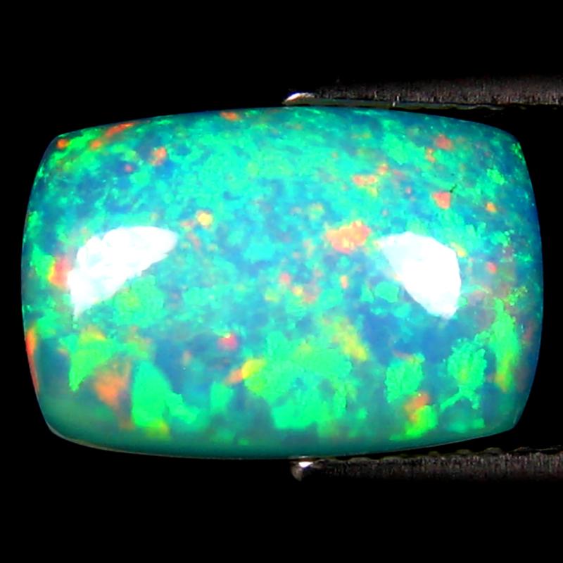 3.16 ct Tremendous Cushion Cabochon (14 x 9 mm) Ethiopian 360 Degree Flashing Rainbow Opal Natural Gemstone