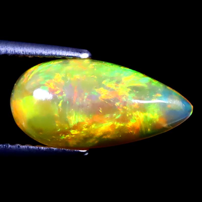 2.14 ct Best Pear Cabochon (15 x 7 mm) Ethiopian 360 Degree Flashing Rainbow Opal Natural Gemstone