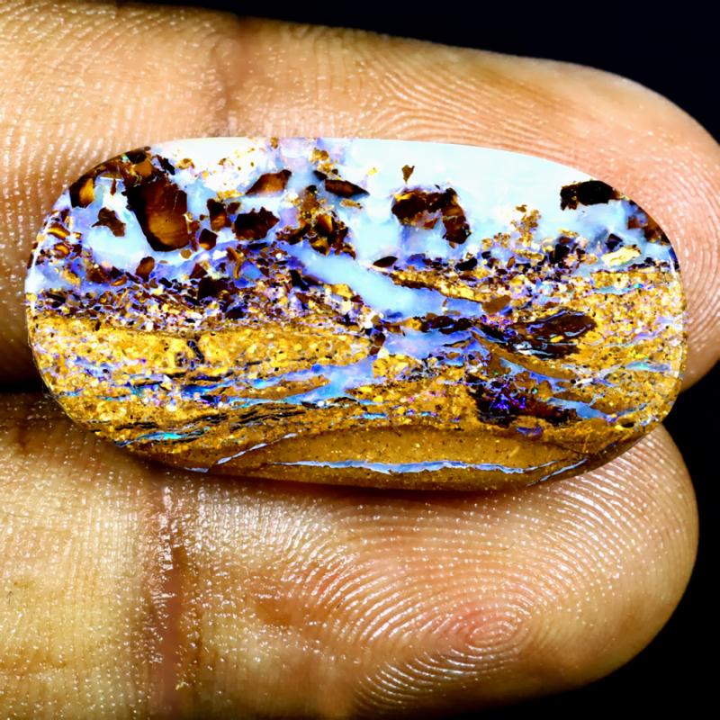 14.10 ct Eye-catching Fancy Shape (29 x 15 mm) Multi Color Australian Koroit Boulder Opal Natural Loose Gemstone