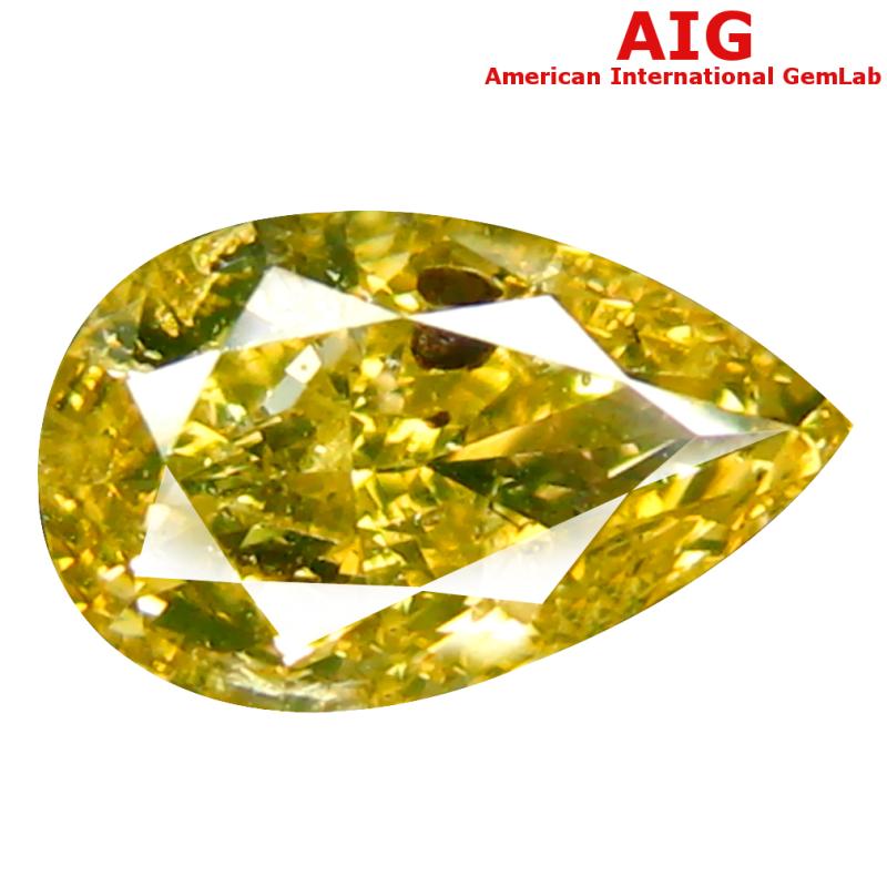 1.00 ct AIG Certified Excellent Pear Cut (8 x 5 mm) Unheated / Untreated Fancy Greenish Yellow Diamond Loose Stone