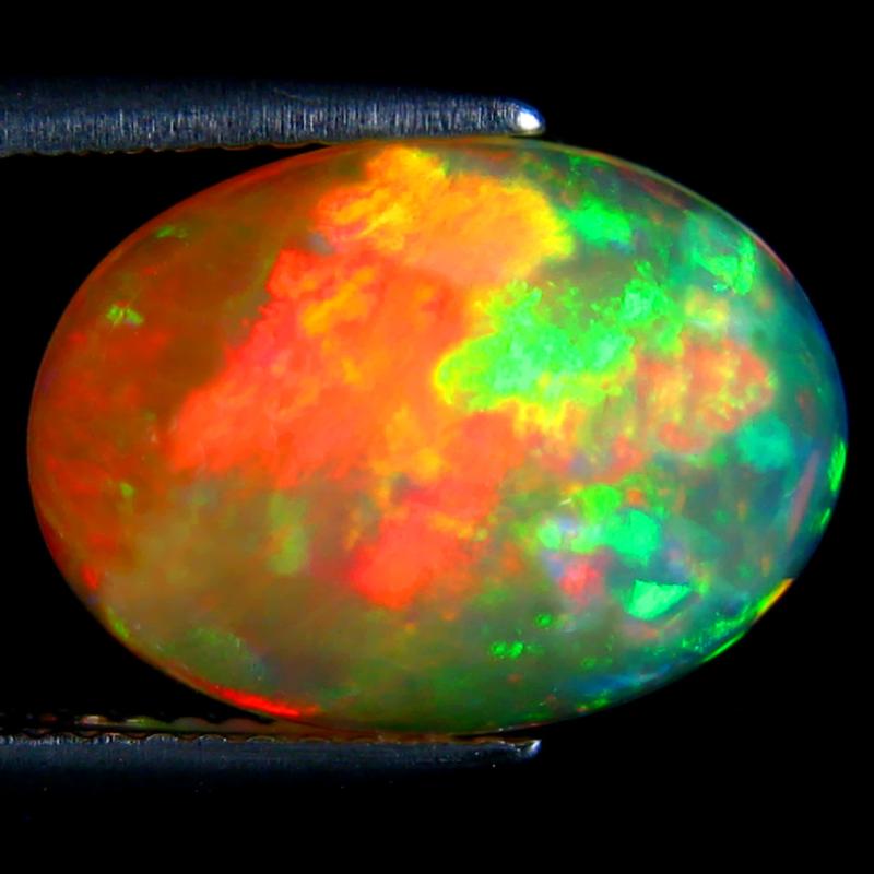 3.42 ct Dazzling Oval Cabochon Cut (14 x 10 mm) Ethiopia Play of Colors Rainbow Opal Natural Gemstone