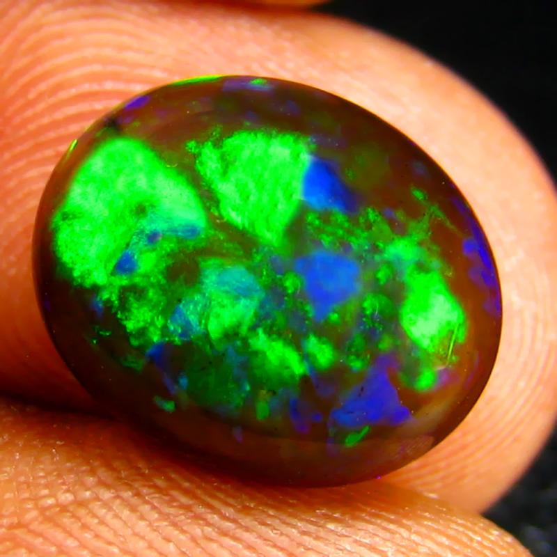 3.37 ct Astonishing Oval Cabochon Cut (12 x 10 mm) Ethiopia Play of Colors Black Opal Natural Gemstone