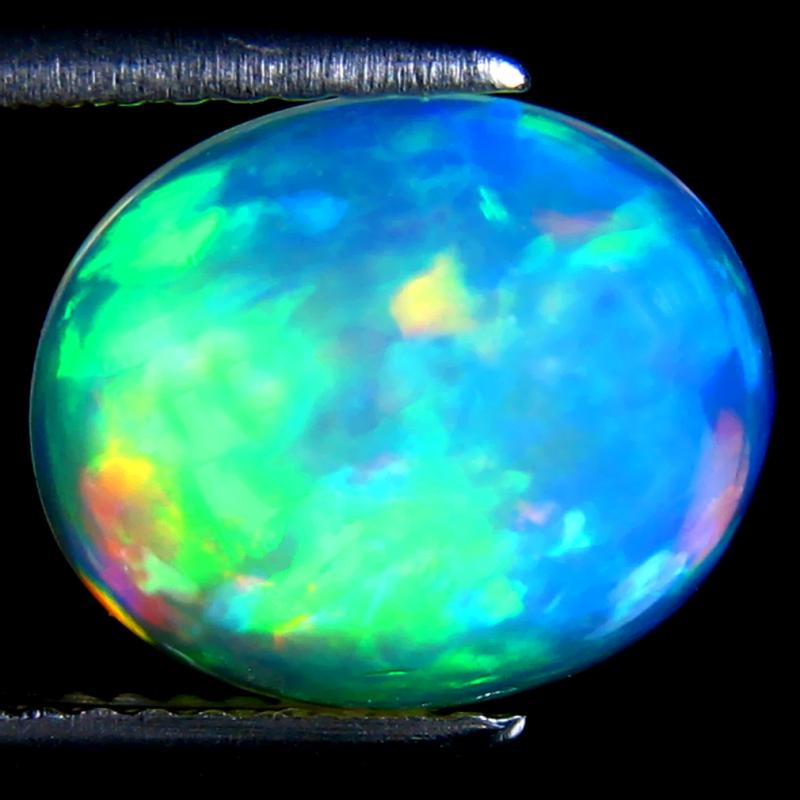 2.34 ct Sparkling Oval Cabochon Cut (11 x 9 mm) Ethiopia Play of Colors Rainbow Opal Natural Gemstone