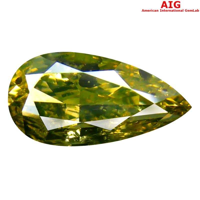 1.01 ct AIG Certified Lovely Pear Cut (9 x 5 mm) Unheated / Untreated Greenish Yellow Diamond Loose Stone